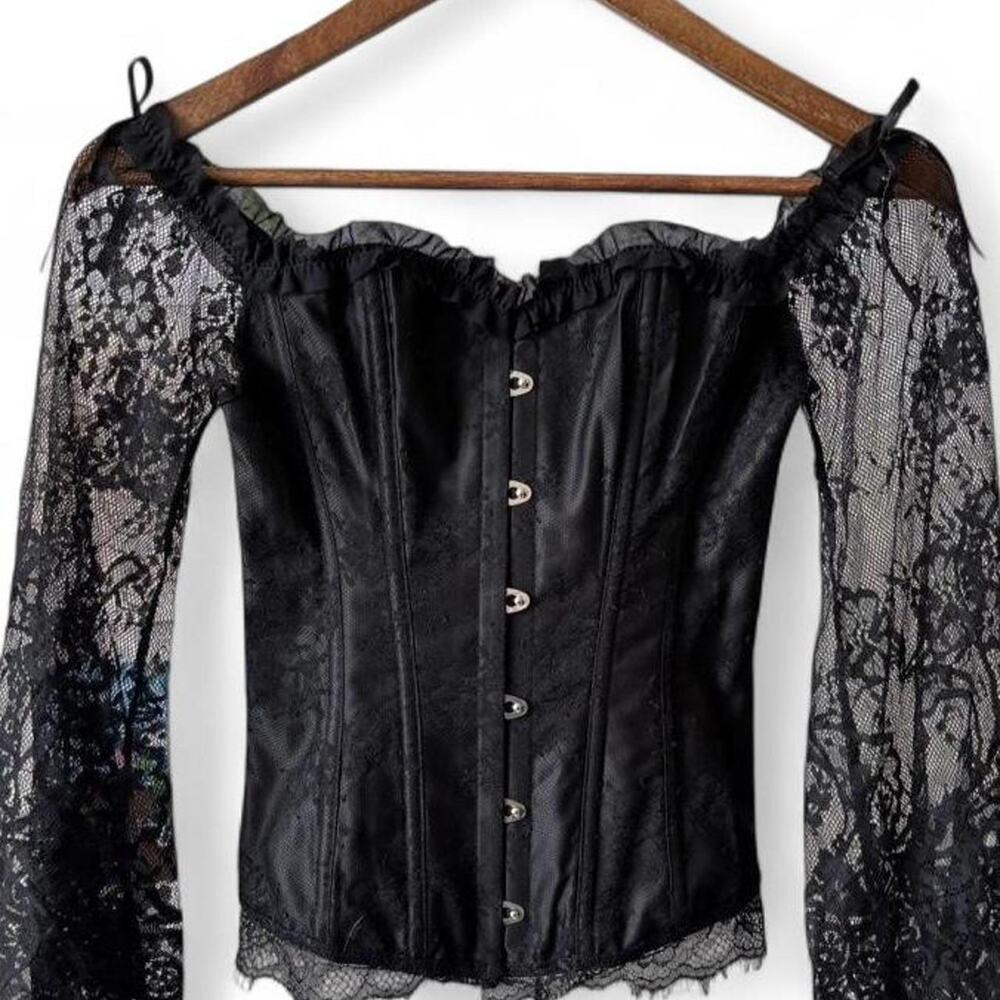 Black Lace Corset Top – Whimsygoth Lace Up Top adjustable XS/S